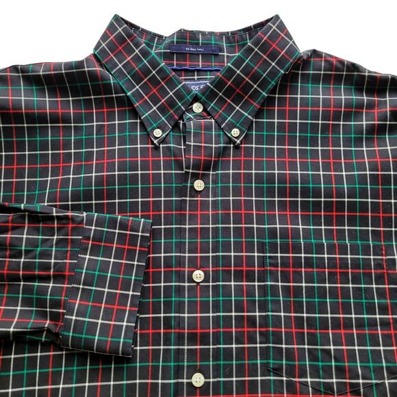 Lands' End Cotton Button Down Plaid No Iron Twill Shirt Mens XLT Black Multi - Picture 1 of 11